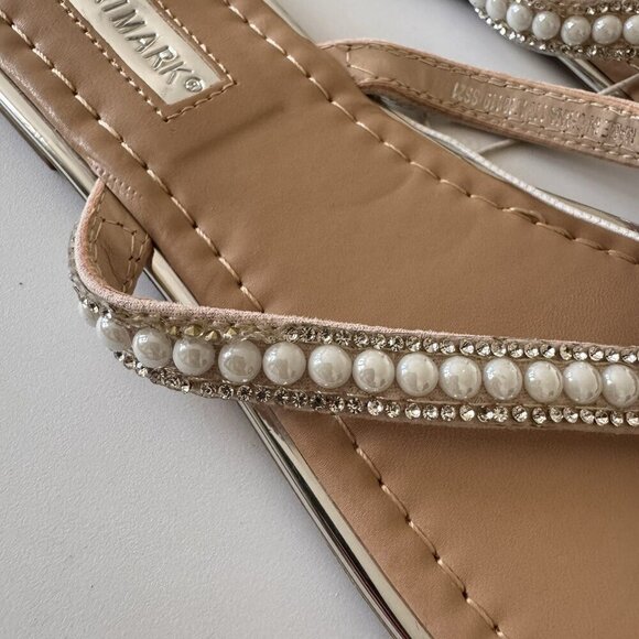Primark Womens SILVER WITH RHINESTONE Faux Leather Beaded Accent Sandals 7 - Picture 2 of 5